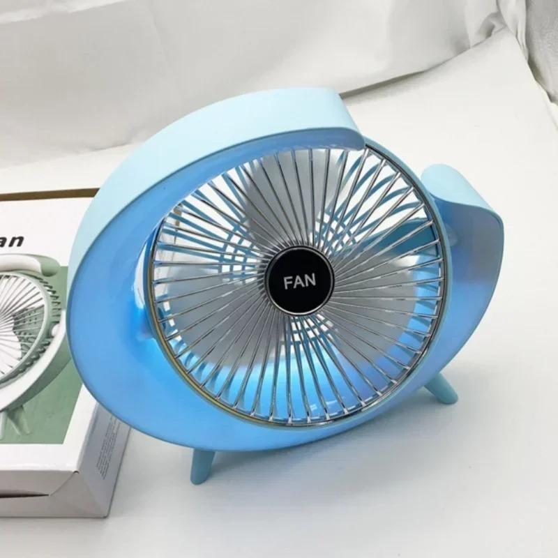 Portable USB Rechargeable Desk Fan with RGB LED Night Light 3 Speed Quiet Air Circulation Fan 360 Adjustable Home Office Bedroom