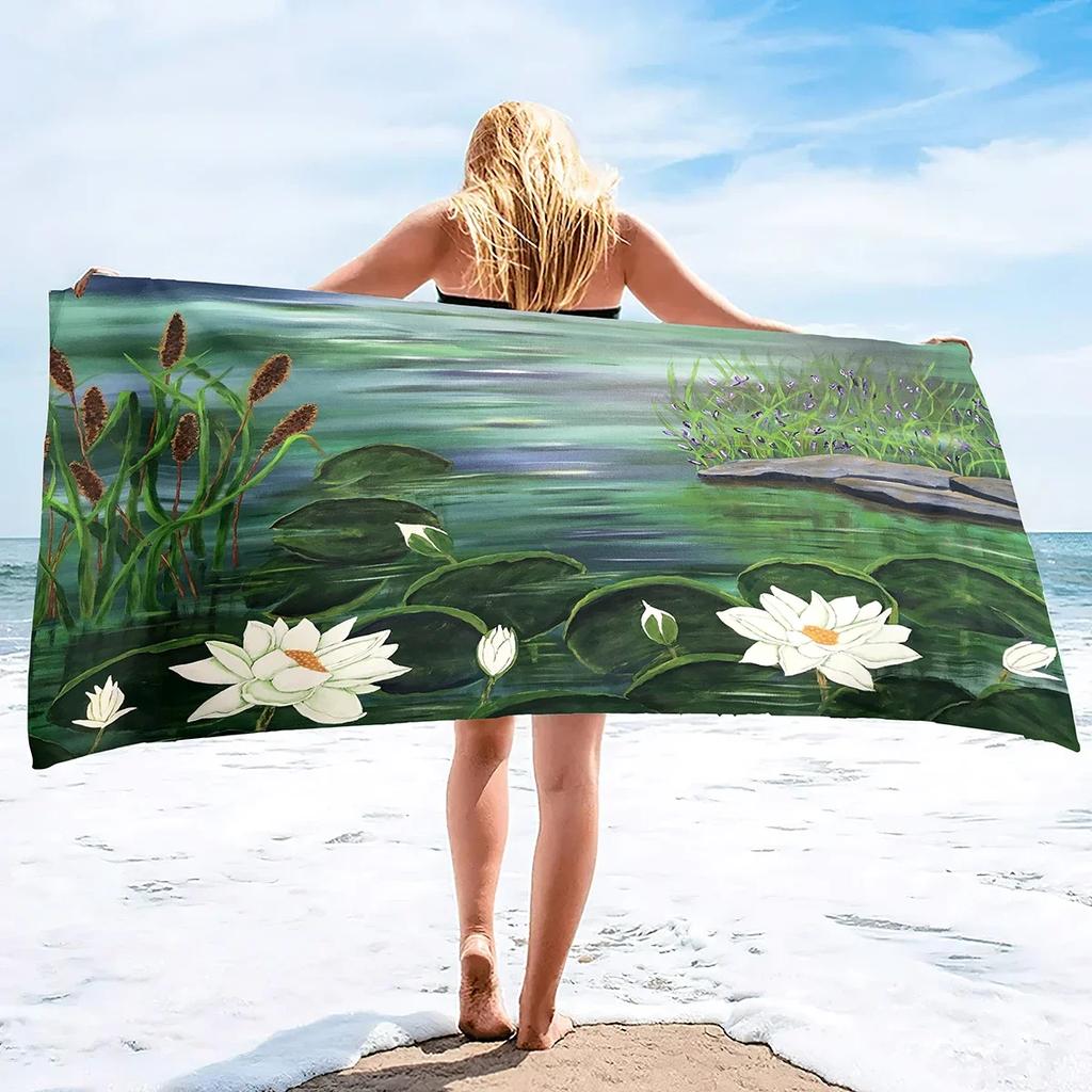 Water Lilies Oversized Microfiber Beach Towel,Lightweight Pool Swim Palm Tree Bath Towel,Cute Quick Dry Sand Proof Beach Towel