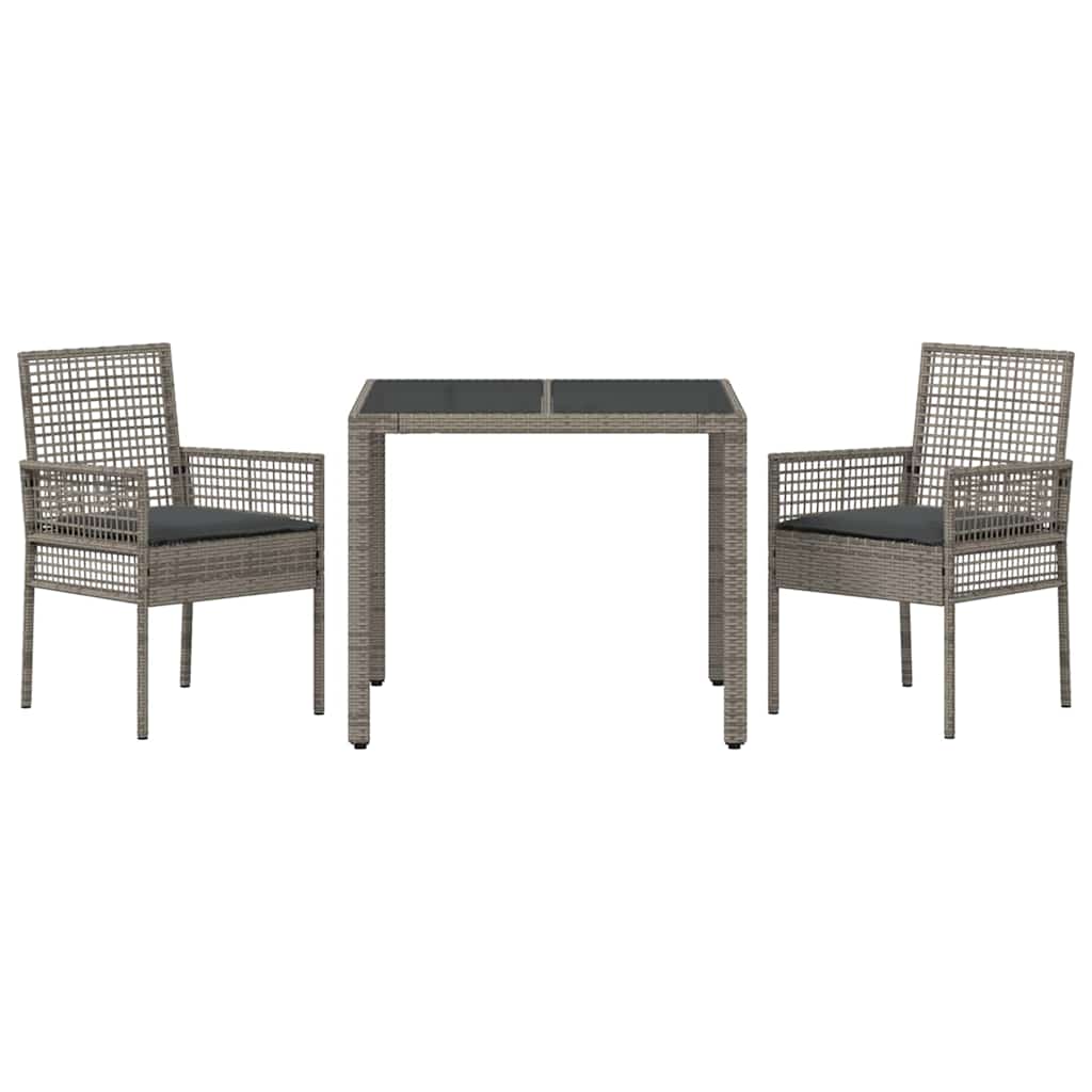 Garden Dining Set 3 pcs Gray Poly Rattan