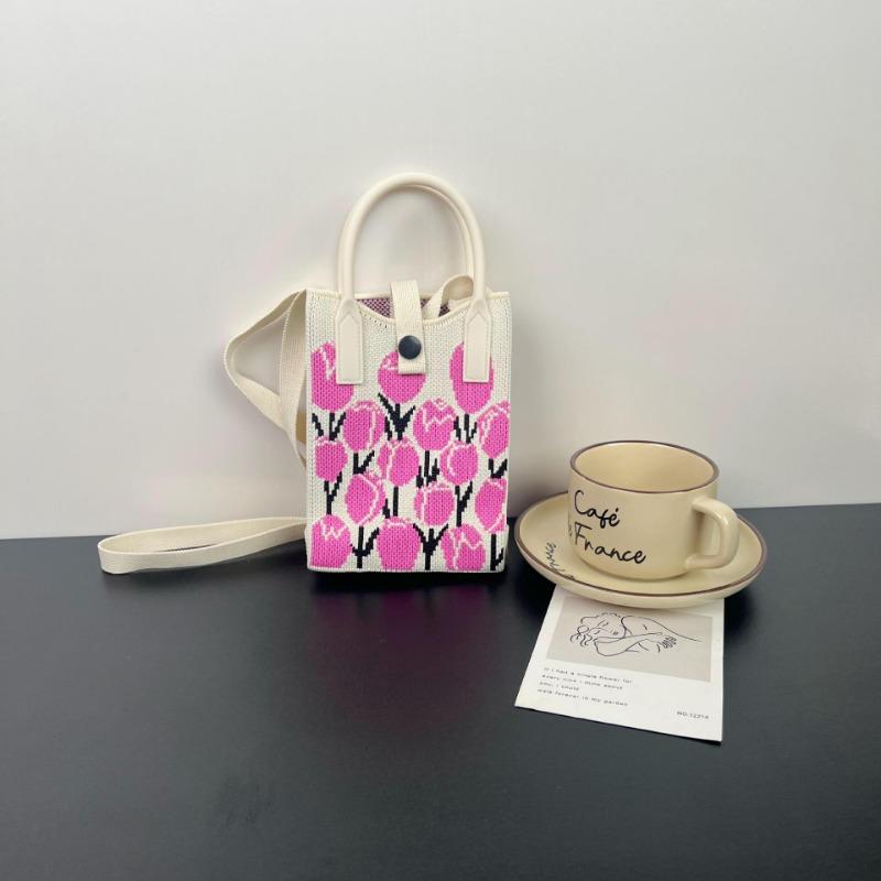 Mobile phone bag flower knitted bag niche versatile shoulder messenger bag trendy tote bag flower knitting