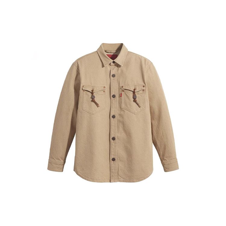 Levis Solid Point Collar Long Sleeve Shirt Men Shirts Khaki A2701-0000