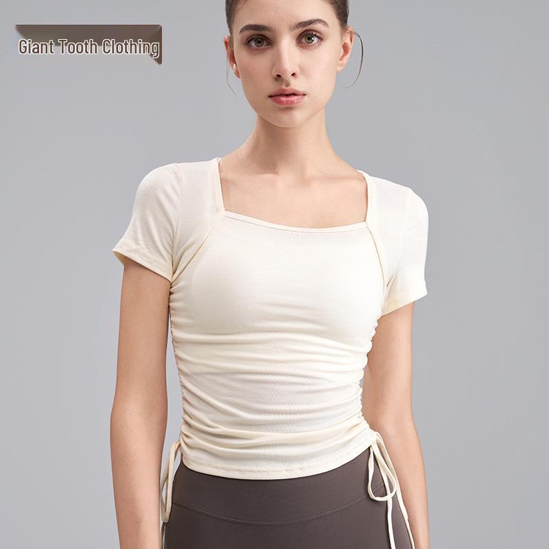 

Женский топ для йоги с квадратным вырезом и короткими рукавами - Утягивающий, Дышащий, Летняя одежда для фитнеса и пилатеса Extra Large