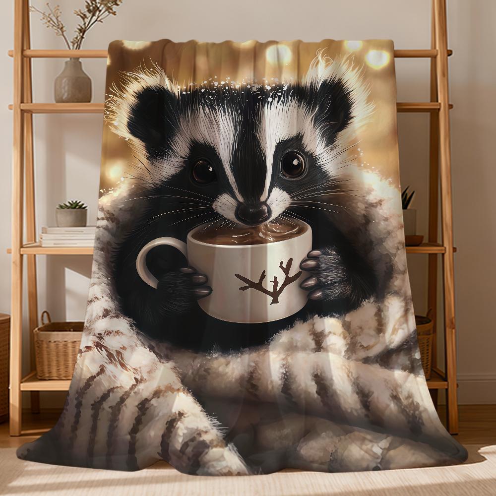 Cartoon black white cubs Mephitis Flannel soft warm plush blanket for sofa living room pet hogar bed gift home Car portable