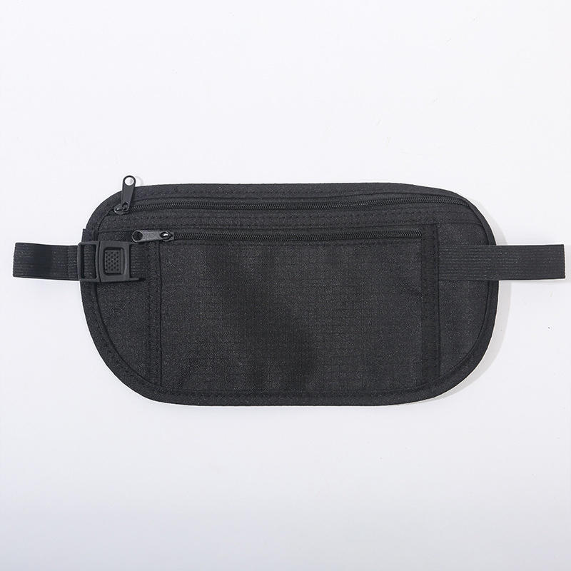 Unisex Travel Waist Pouch Passport Money Belt Bag Hidden Security Wallet Black Zippered Waist Security Pouch