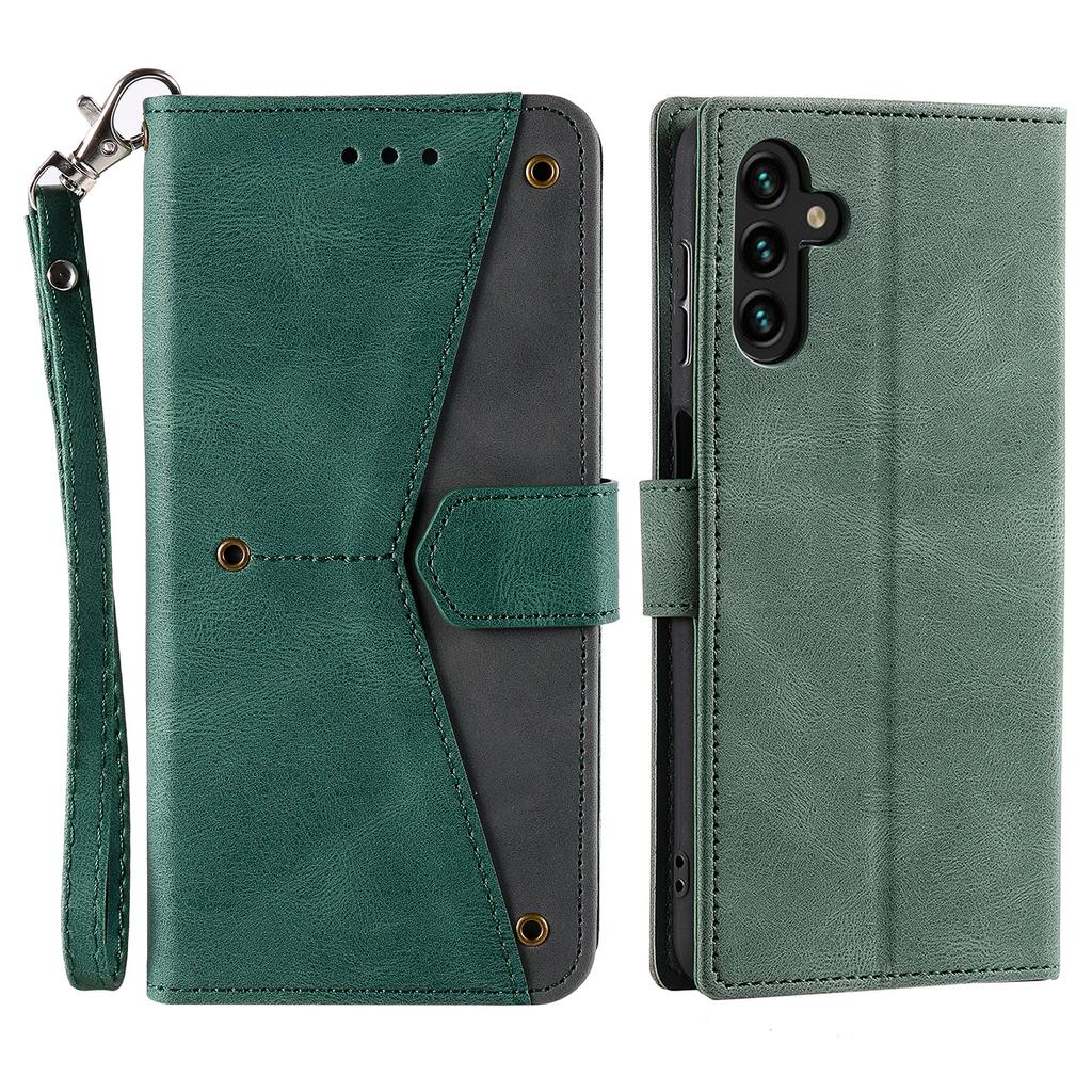 For Samsung Galaxy A17 Leather Case Splicing Stitching Wallet Phone Cover with Wrist Strap