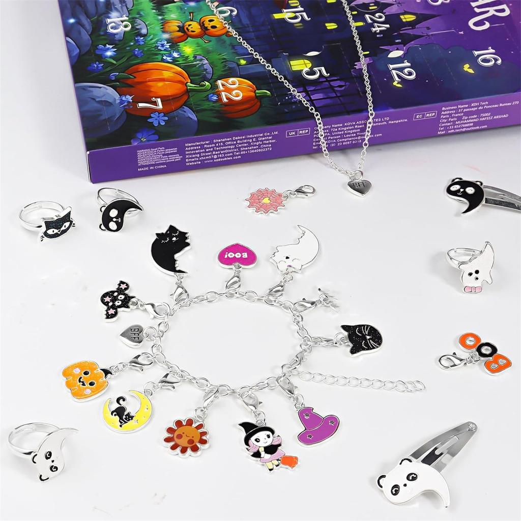 Halloween Advent Calendar 2025 For Girls And Boys With 24 Days Unique Gift Countdown Calendar Spooky Castle DIY Creative Charm Pendant Bracelet