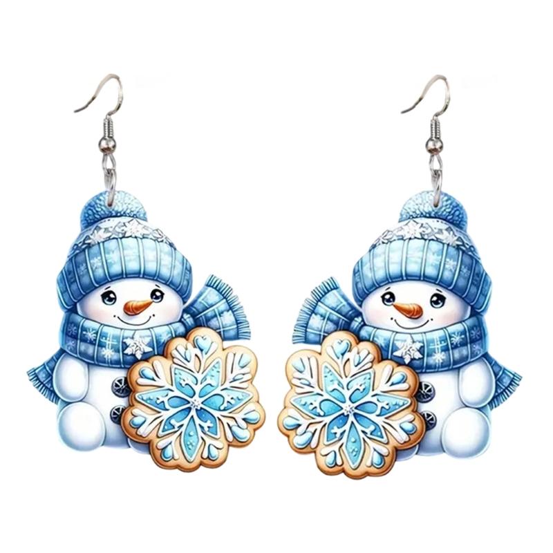 Stylish Snowman Ear Jewelry Acrylic Texture Party Earrings Fashion Geometric Pendant Accessories for Party and Daily