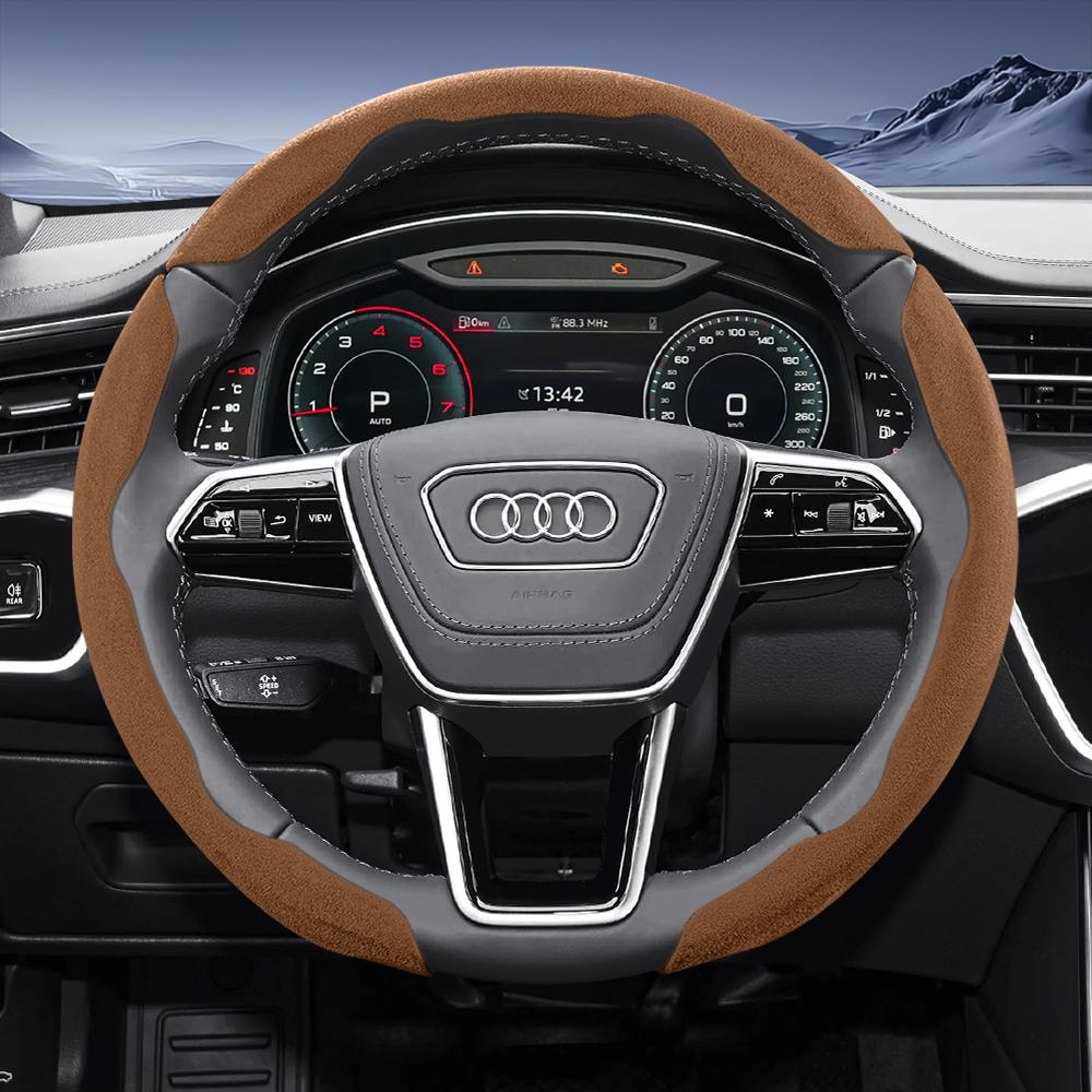 Suitable For  qwe12 Sports Suede Steering Wheel Cover, Split Snap-On Anti-Slip Style, Compatible with Models Such as Q5, Q3, A4,