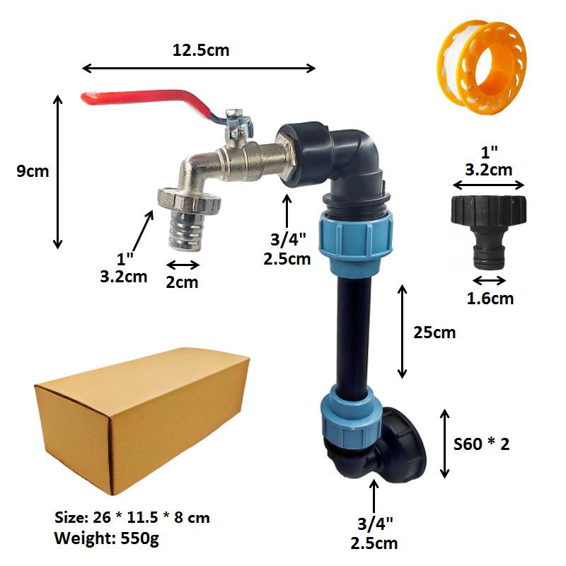 3/4 Inch Gooseneck Ibc Tank Adaptor With Outlet Valve Ibc Adapter Connection Kit For Tank Container Rainwater Tank