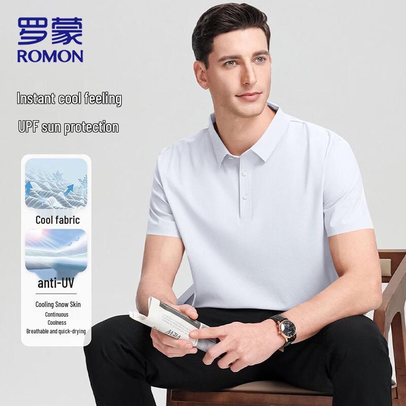 ROMON Herren UPF Sonnenschutz Kühlendes Eis Seide Poloshirt