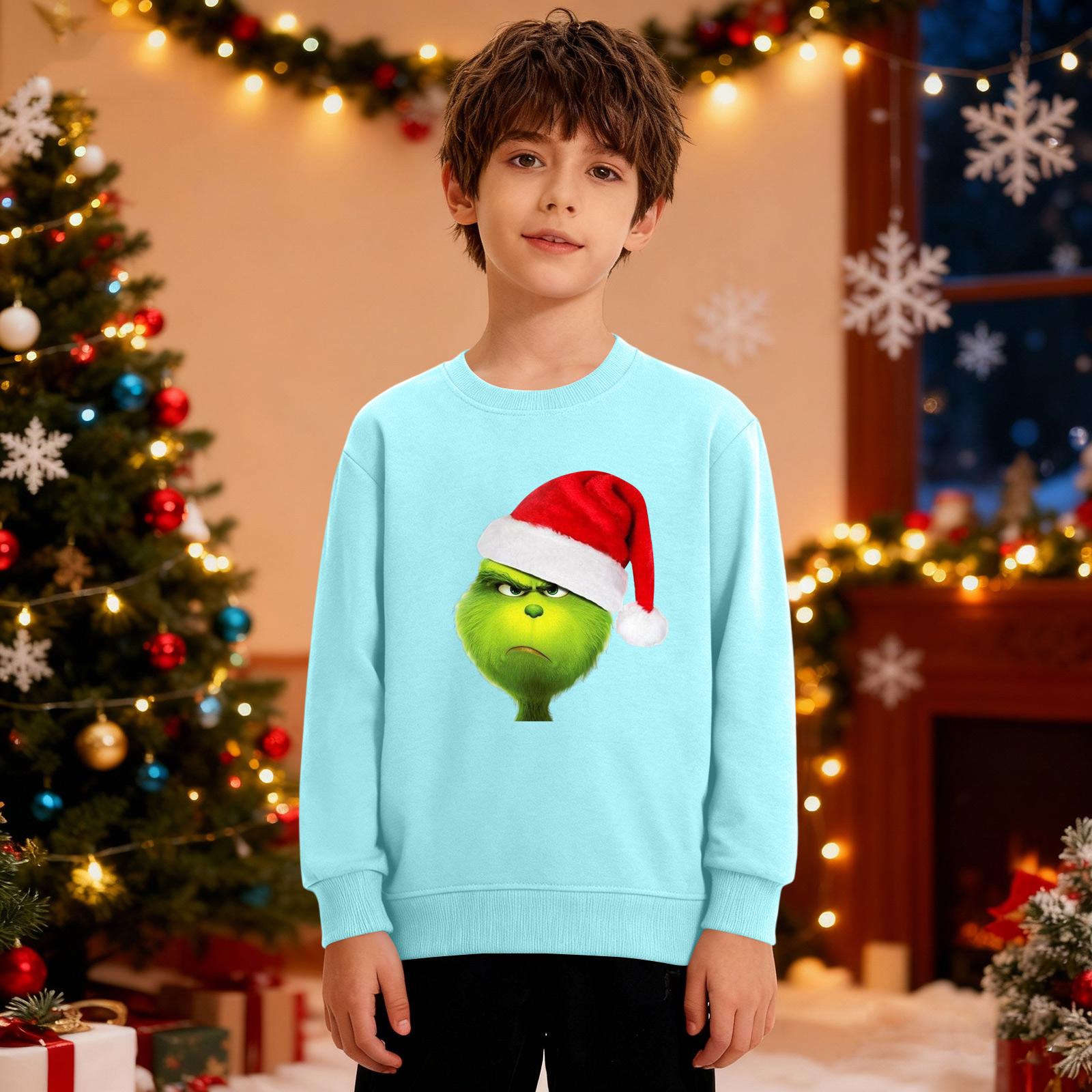 

Рождественский свитшот для мальчиков и девочек, уродливая рождественская футболка, свитшот с круглым вырезом, для малышей, с длинным рукавом, пуловер, наряд, топы 160 синий