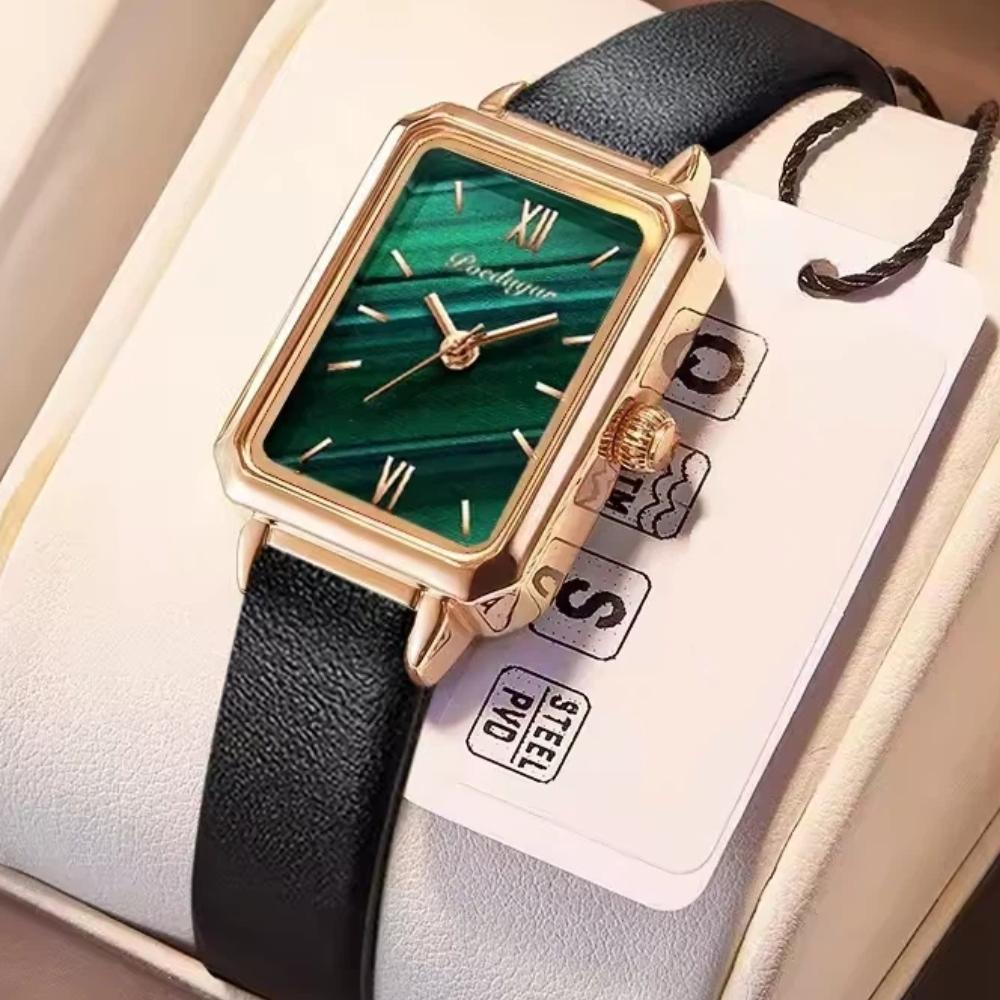POEDAGAR Women Watches Fashion Green Square Leather Quartz Watch Top Brand Luxury Waterproof Ladies Wristwatch Girlfriend Gift