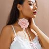 Fabric Flower Choker Necklace Long Tied Rope Lock Collarbone Chain Gift for Girl