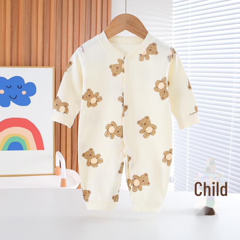Combed Cotton Long-Sleeved Baby Romper for Newborns - Spring & Autumn