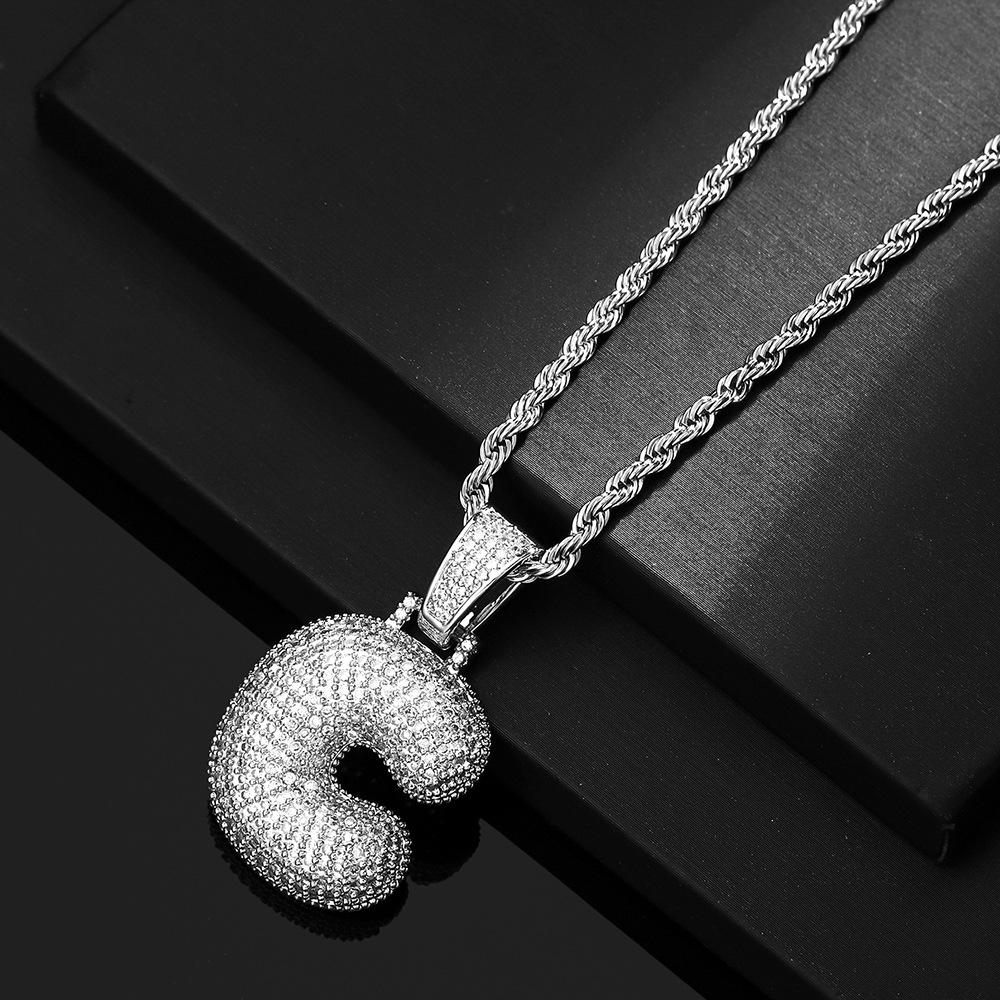 Hot Selling European and American Hip-hop Necklace with 26 English Letter Pendants, Men's and Women's Trendy Zircon Necklace