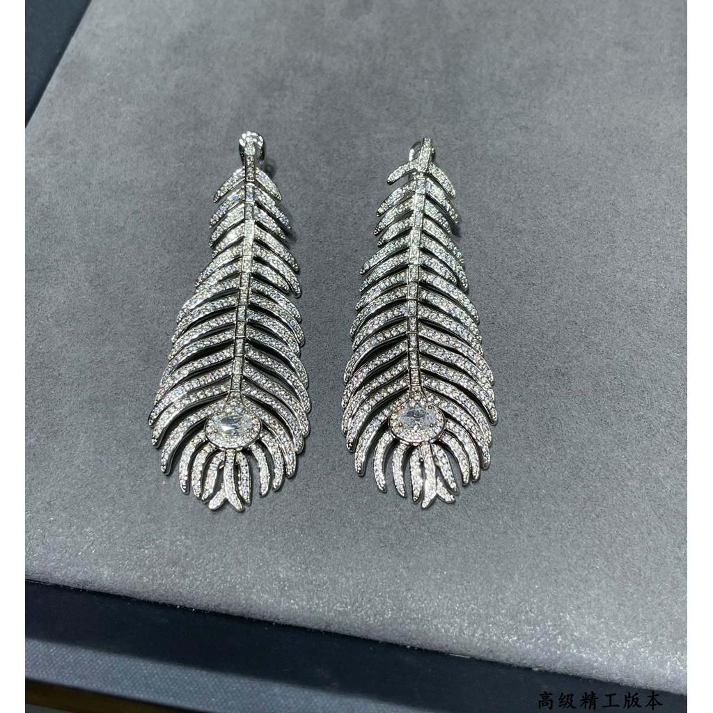 

Large feather earrings, with delicate feather shapes emitting charming radiance and aura Lucky Grass pure silver earrings+Asian gold material original silver