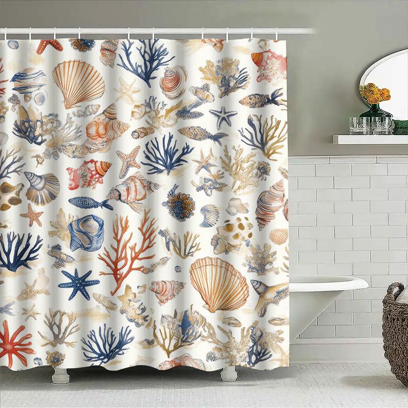 Sea Life Patterned Shower Curtain Navy Blue Coral Red Fish Shellfish Bath Decor Set 72 X 84 Inches AliExpres