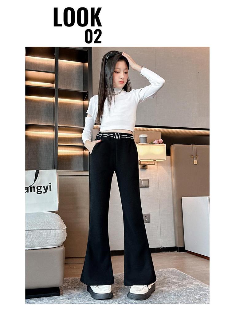 Girls' Flared Fleece-Lined Pants - Spring/Autumn 2025 Fashion for Middle & Big Kids