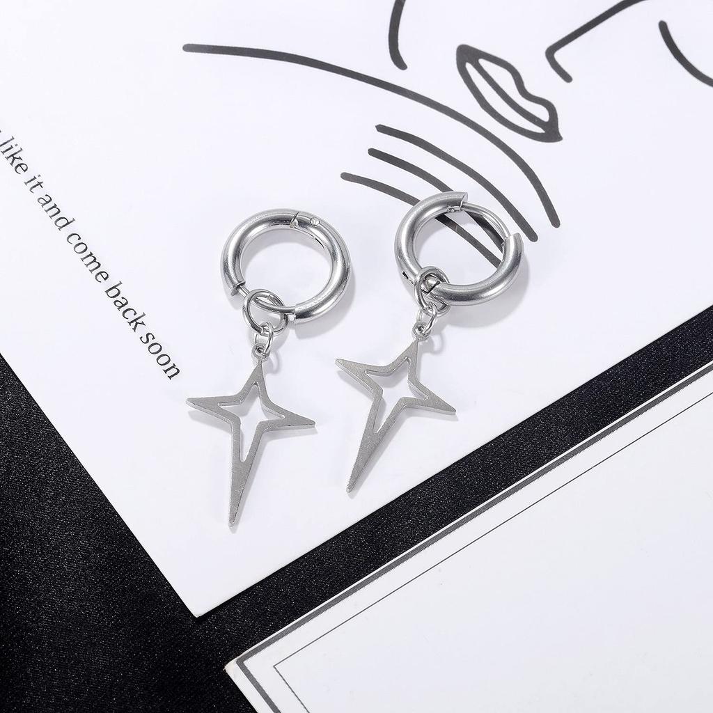 Rockyu Earrings for Women and Dangling Star Set for Both Stainless Steel Fashion Accessories Men, Hoop, Earrings, Stylish, Star, Earrings, Stylish,