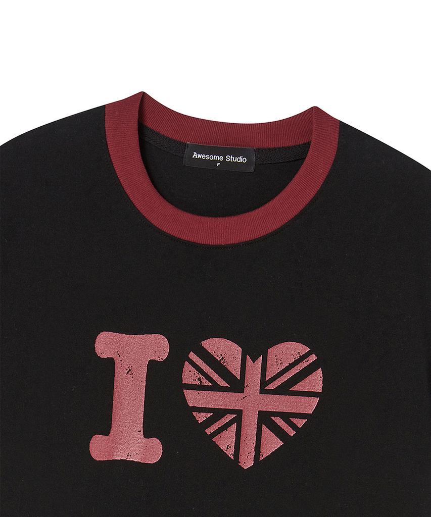 AWESOME STUDIO Heart Ringer Color Block Short Sleeve T-Shirt Black