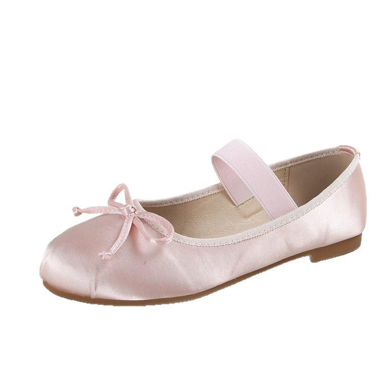 [Shei Su Yinyin] First Meeting In July~ Bow Satin Light Mouth Versatile Casual Mary Jane Ballet Women's Shoes