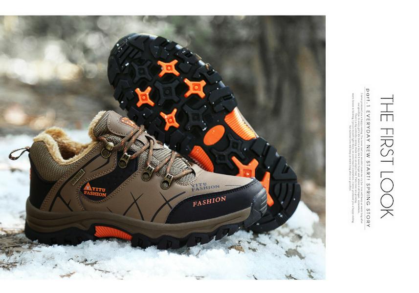 Men's Waterproof Winter Hiking Boots with Fleece Lining, Non-Slip, Wear-Resistant, Durable Outdoor Shoes for Construction and Labor Protection.