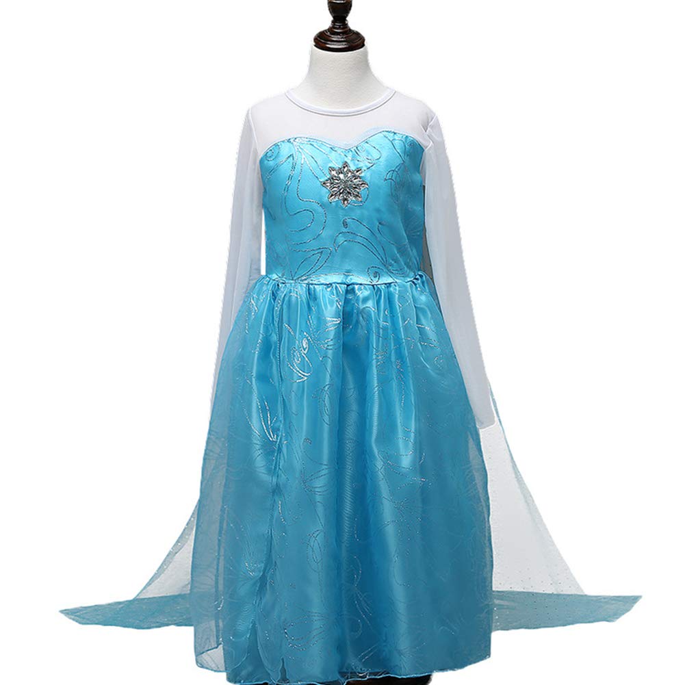 Frozen Elsa Princess Ice Blue Heart Magic [YITING] Kids' Costume, 7-Piece Set, (Princess Dress, Tiara, Wand, Gloves, Necklace, Ring, Earrings)
