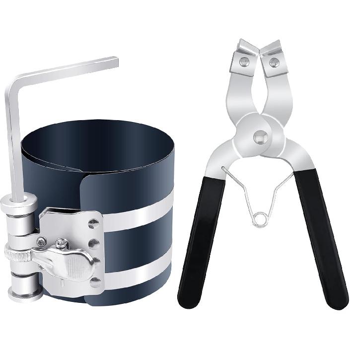 Piston Ring Compressor Taller Removal Tool For Car Engine With Piston Taller Plier, Sizes Adjustable From 2.08" To 6.89"(53Mm-175Mm)