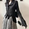 2KWEIRD Gothic Black Shirt Yamamoto Style Dark Aesthetic Blouse Women Irregular Designer Clothes Emo Alt Clothes Grunge Tops Y2k