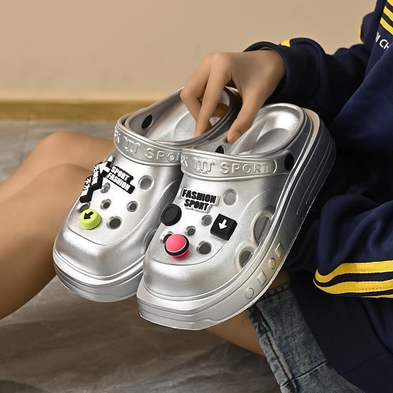 

Туфли с круглым носком и асимметричным отверстием, женские сандалии на платформе для усиления ощущения ходьбы по дерьму, крутые шлепанцы для DIY, пляжная обувь из ЭВА 39