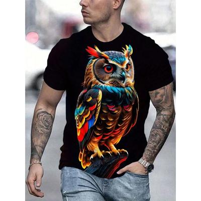 3D Print Colorful Cool Owl T Shirt For Men Fun Animal Pattern Short-Sleeved Tees Harajuku Streetwear Tops O-Neck T-Shirt Clothes