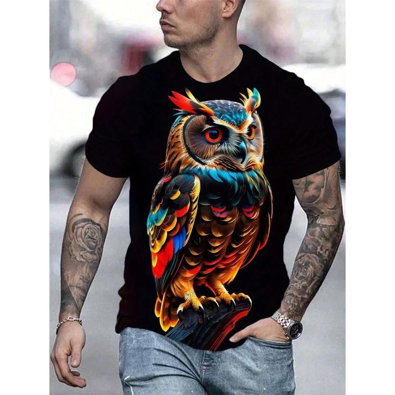 

3D Print Colorful Cool Owl T Shirt For Men Fun Animal Pattern Short-Sleeved Tees Harajuku Streetwear Tops O-Neck T-Shirt Clothes 6XL