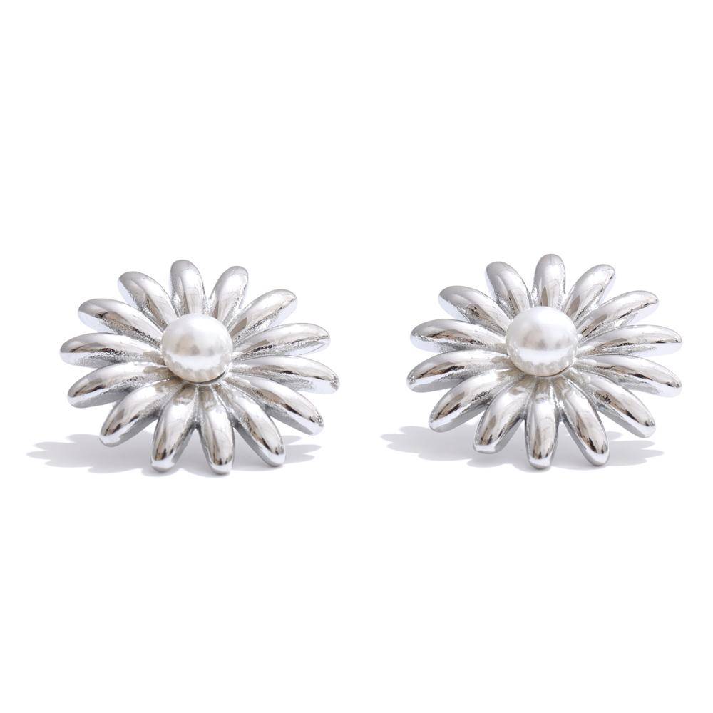 Eetit Popular Stainless Steel Pearl Flower Daily Stud Earrings Prevent Allergy Metal Summer Chic Versatile Jewelry 2025