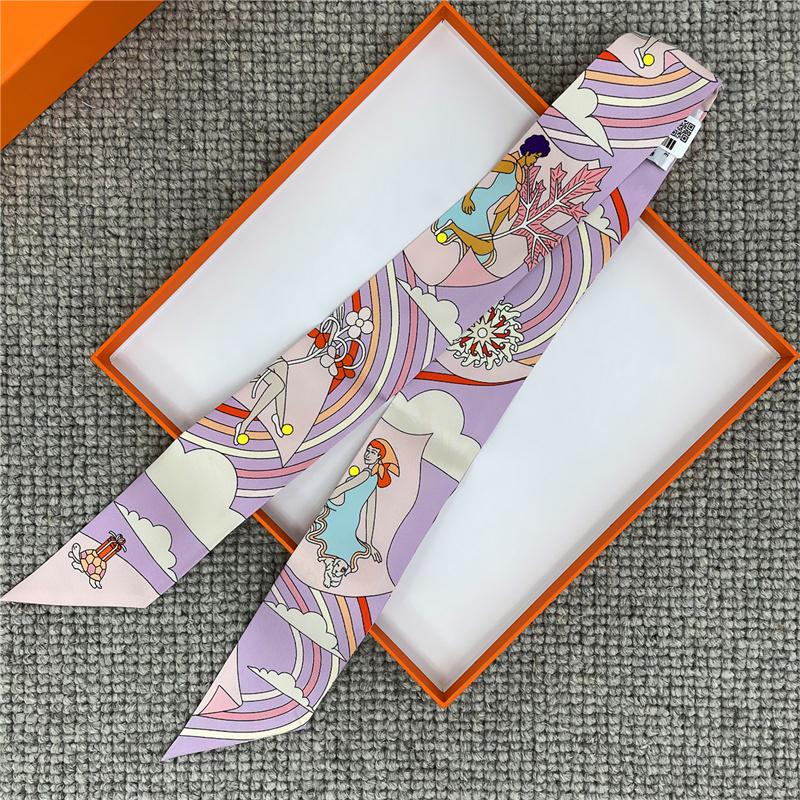 POBING Fashion Print 18m/m Twill Silk Scarves Women Luxury Brand Scarf Bag Ribbons Tie Head Scarf Small Long Skinny Scarf 86*5CM