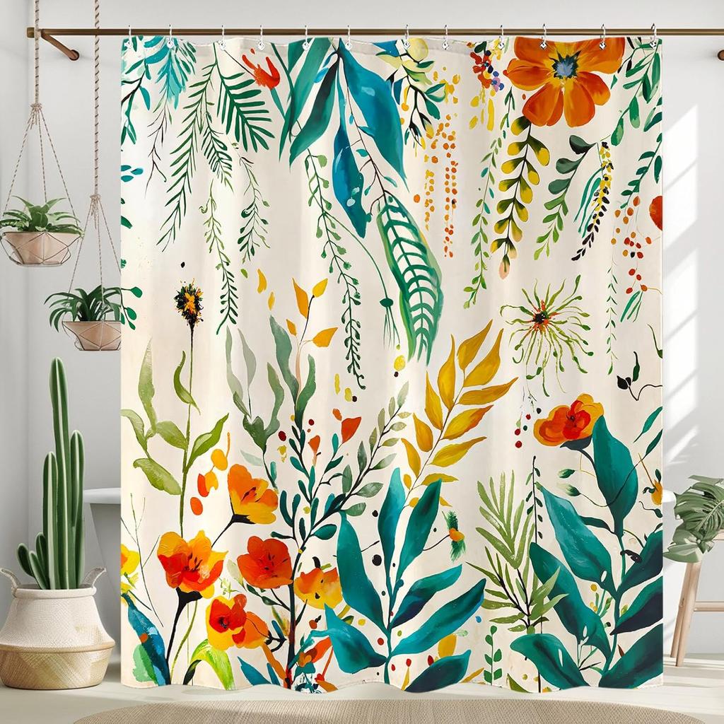 Boho Butterfly and Floral Shower Curtain White Boho Nature Shower Curtain Waterproof Flower Shower Curtains for Bathroom Decor