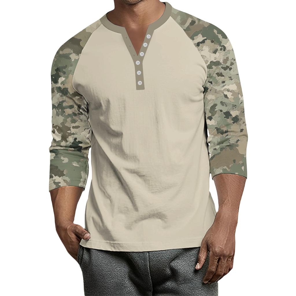 Top Masculino de Manga 3/4 Raglan Contrastante com Botões
