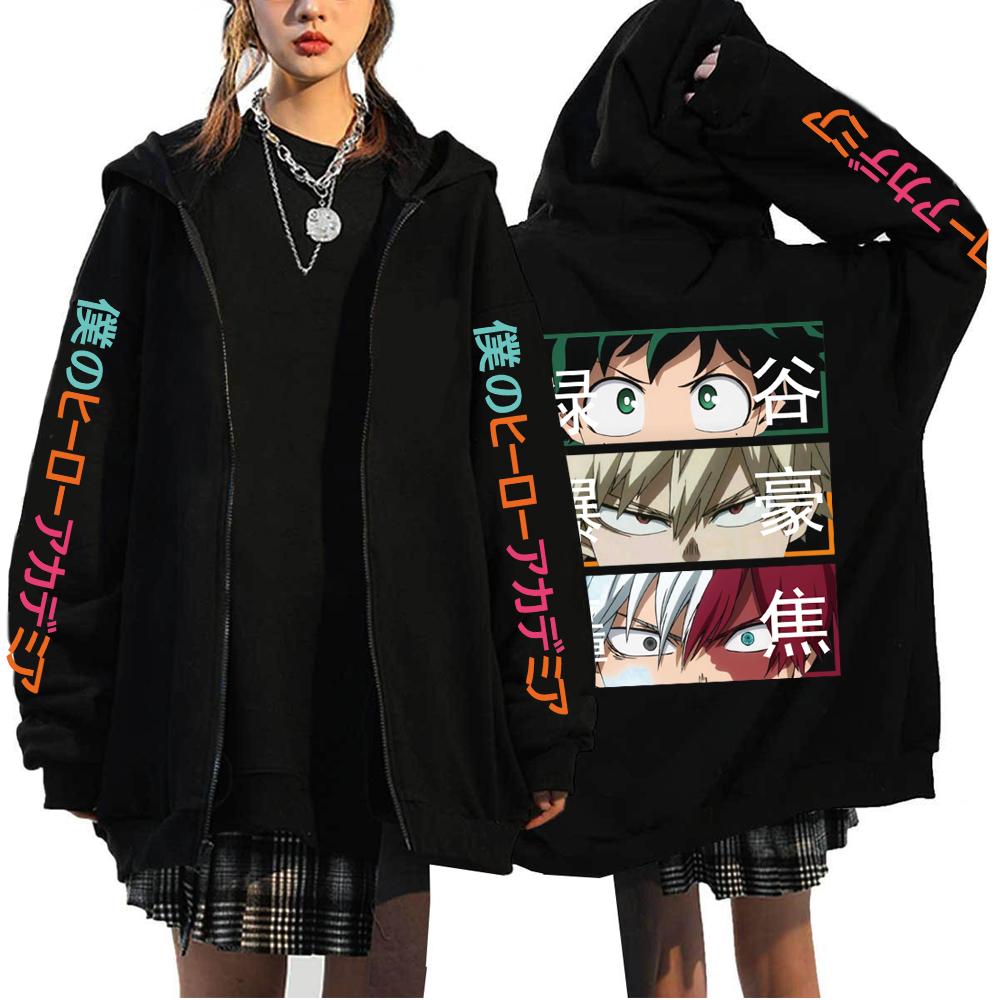 Anime My Hero Academia Todoroki Shoto Zip Up Hoodies Funny Bakugou Katsuki Harajuku Oversize Streetwear Clothes