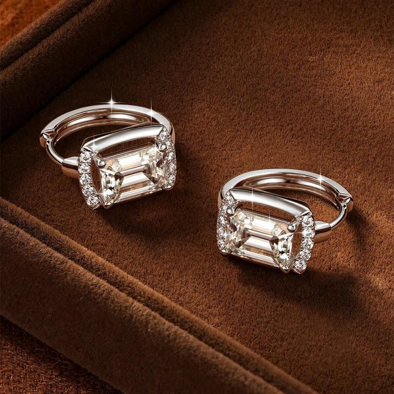 Classic Luxury 2CT Emerald Moissanite Earrings Women 14K Gold Plated Elegant Fine Jewelry
