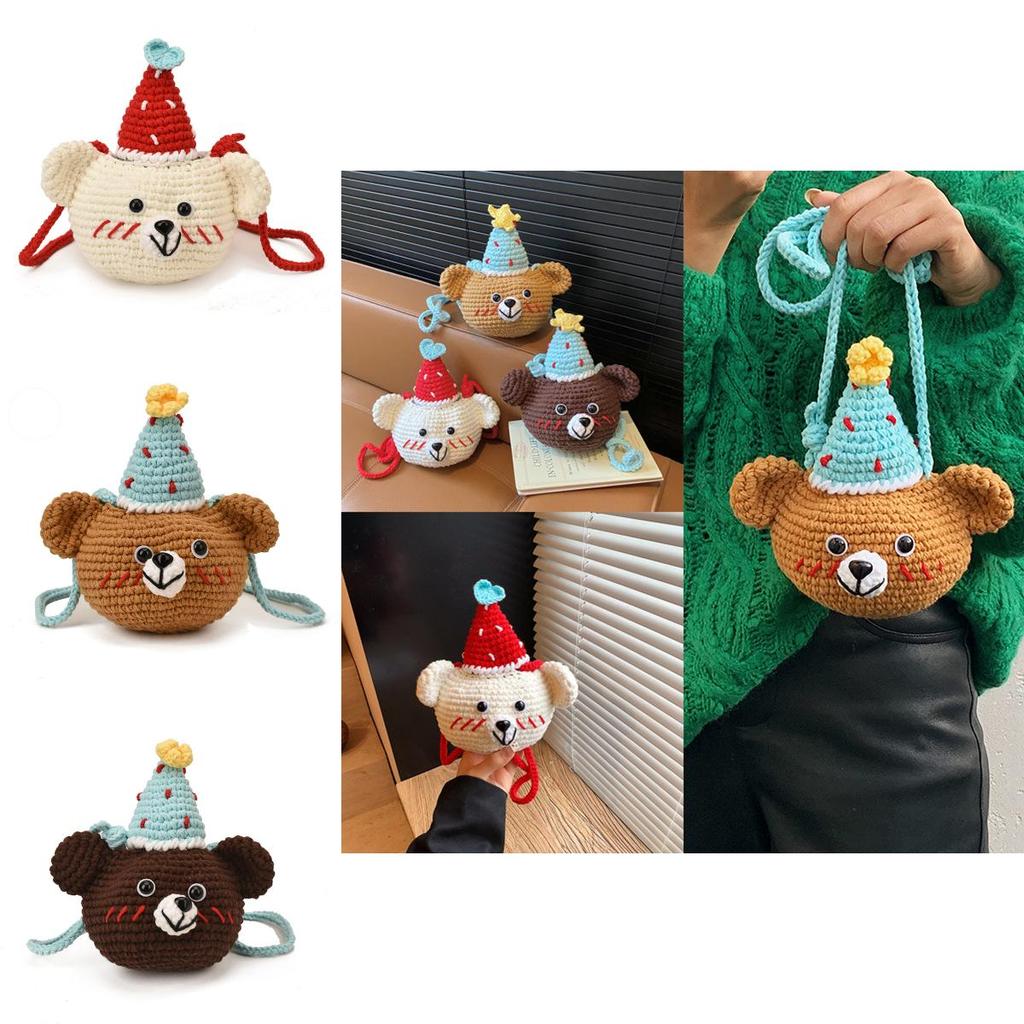 Cotton Knit Bear Shoulder Bag For Women With Cell Phone Pocket And Urban Style