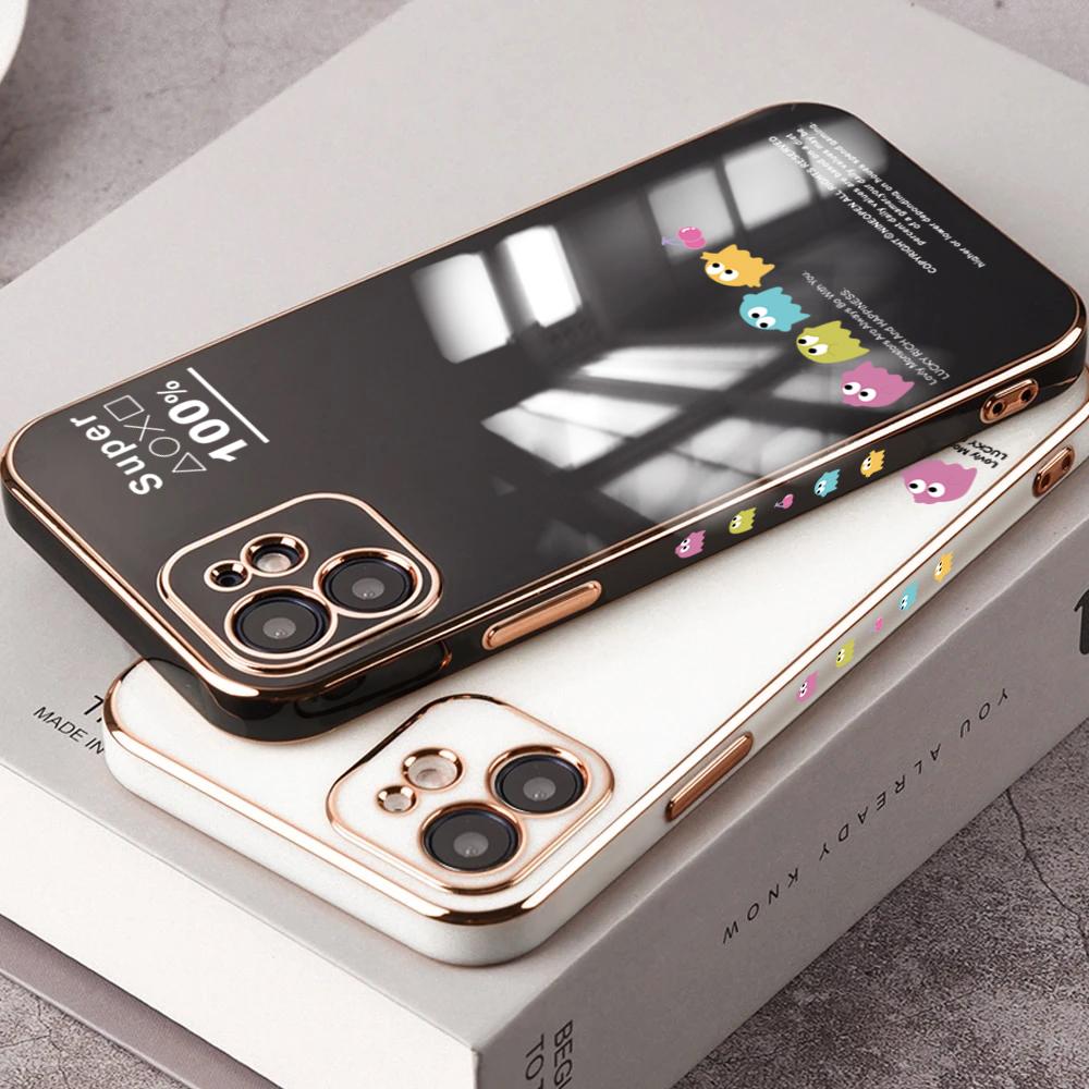 Lovely Cartoon Pattern Plating Phone Case for iPhone 11 13 15 Samsung Galaxy A52 Xiaomi Redmi 12C Note 10 Pro Oneplus Soft Smartphone Cover Cases