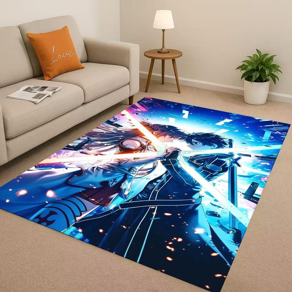 3D Sword Art Online SAO Cartoon Kirito Yuuki Asuna Living Room Non-Slip Area Rug Soft Carpet for Bedroom Sofa,Home Decor Doormat