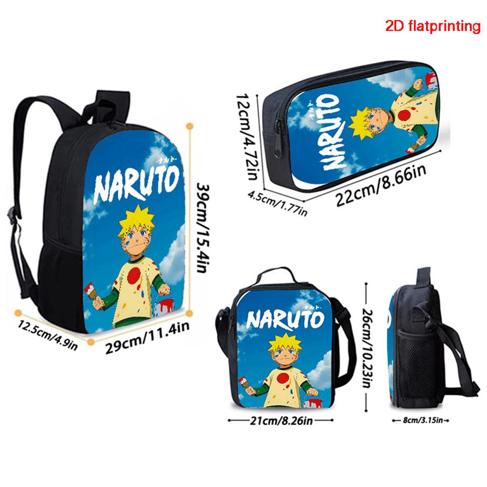 3Pcs Set NARUTO Anime Kids Mochila School Backpack with Lunch Bag & Pencil Case,Lightweight & Durable,For Ages 6-10 Boys & Girls