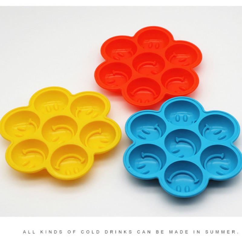 Bandeja de hielo de silicona con 7 agujeros, caja de hielo, cara sonriente creativa, bandeja de hielo de silicona, molde de silicona