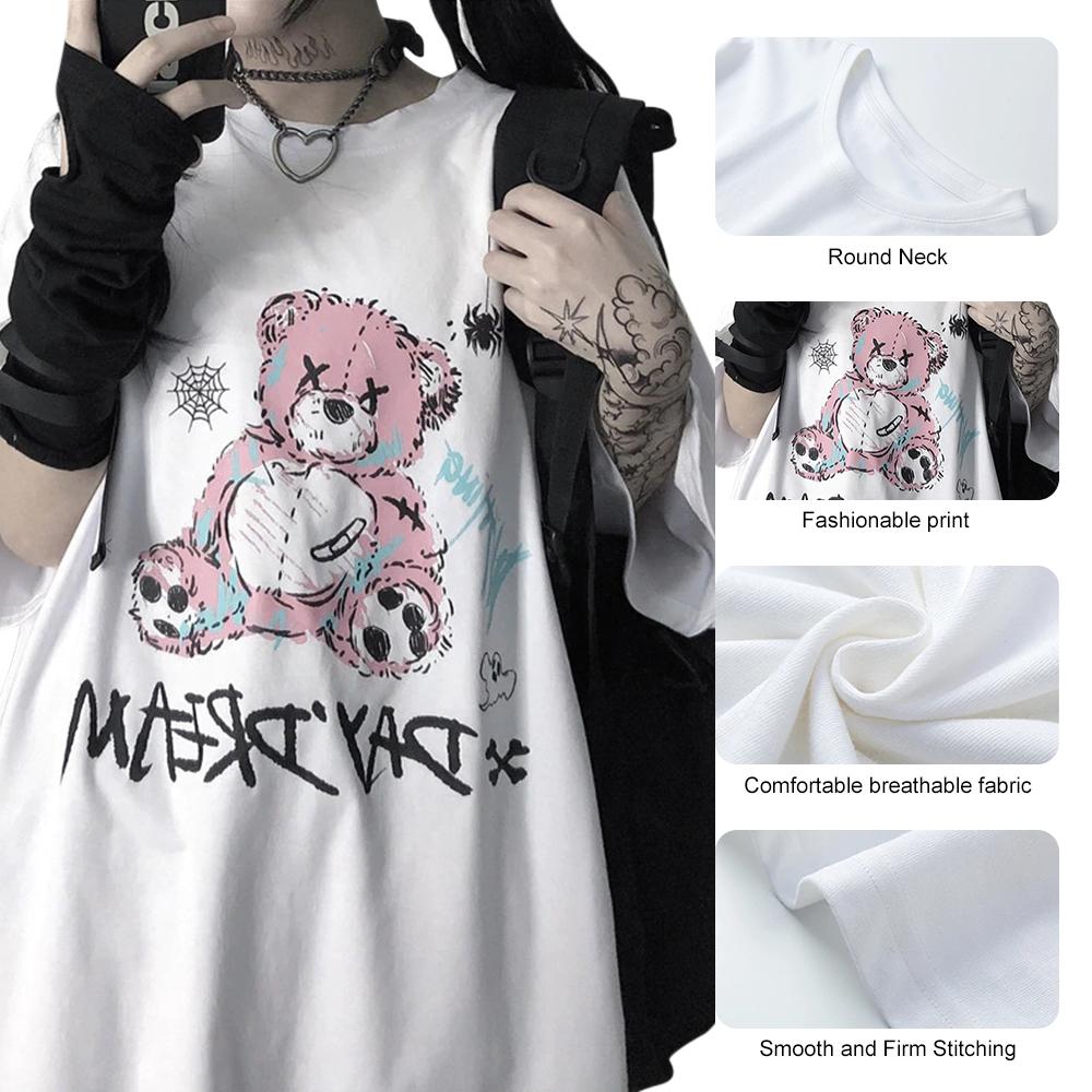 Kawaii Women T-shirt Streetwear Y2k Tops Little Bear Goth Printing Female T-shirt Unisex Short Sleeve Anime Oversized T-shirt