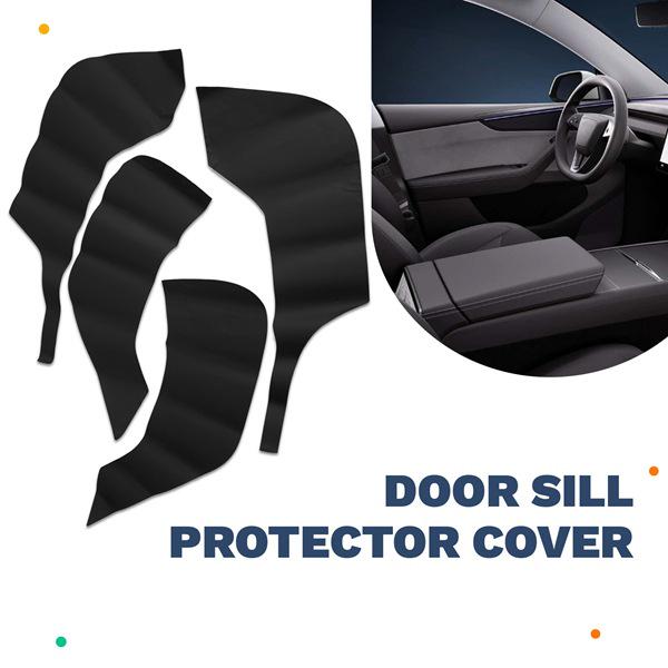 Black PU Leather Car Door Kick Mats Set for Tesla Model Y