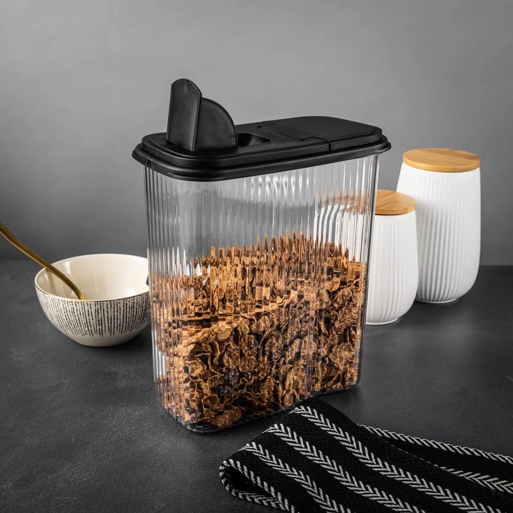 4QT Cereal Storage Container with Spout Lid Airtight Kitchen Organizer Clear Plastic Dry Goods