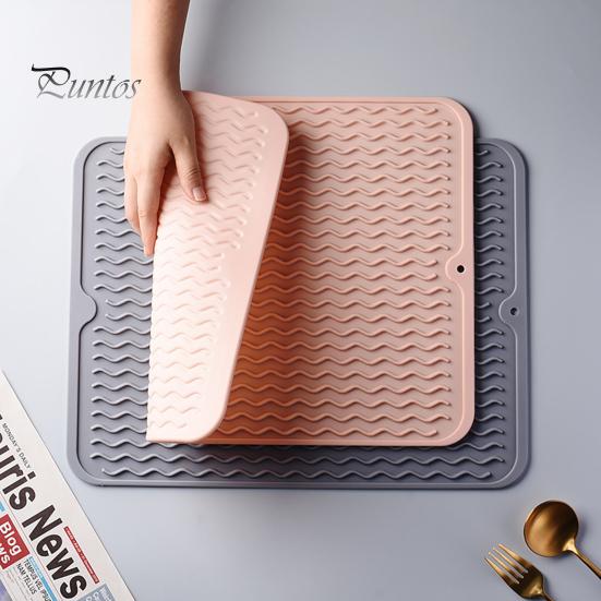 Dish Drying Mat Thick Non Slip Silicone Heat Resistant Drain Pad for Kitchen Counter