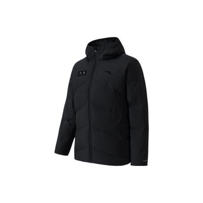 Logo Print Hooded Comfortable Warm Down Jacket Unisex Outerwear Black 952347915-2