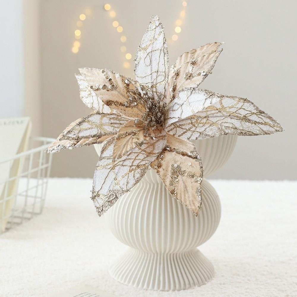 Glitzer Künstliche Weihnachtssternblume 28CM Pailletten Blume Weihnachtsbaumzubehör