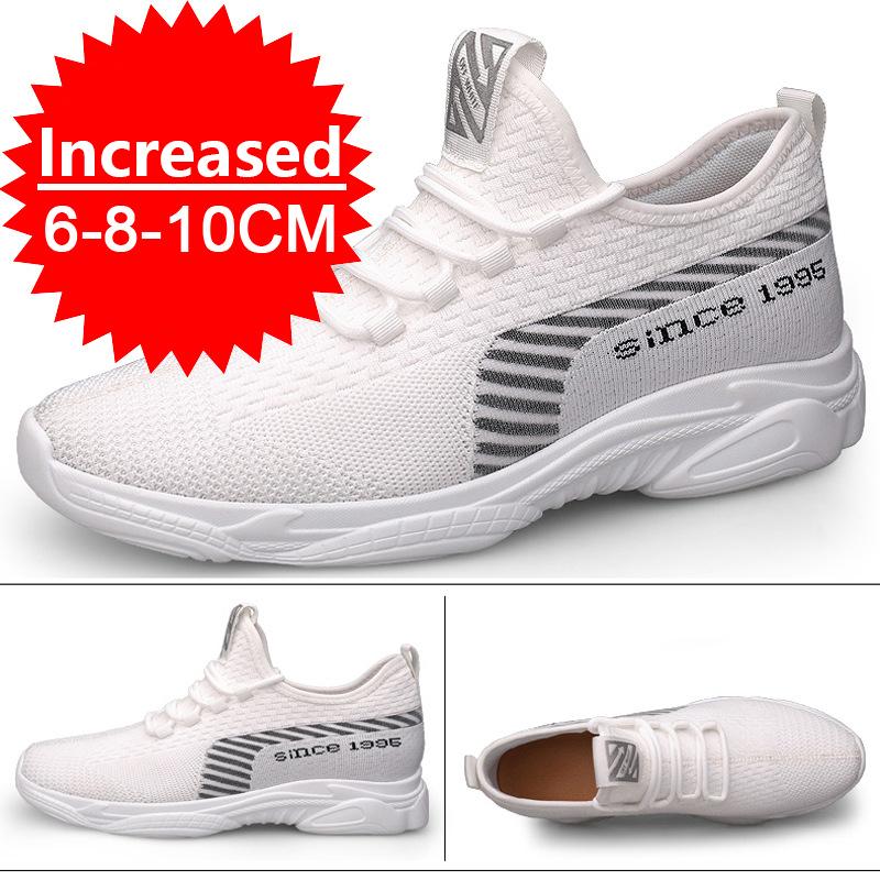 Fashion Men White Sneakers Elevator Shoes Men's Hidden Heels Breathable Heightening Shoes Increase Insole 6CM Sports Casual Height Shoes